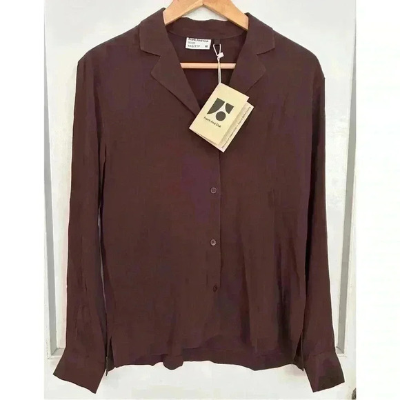 Frank  and Oak Brown Long Sleeve Camp Collar Blouse Size XXS - Picture 1 of 12